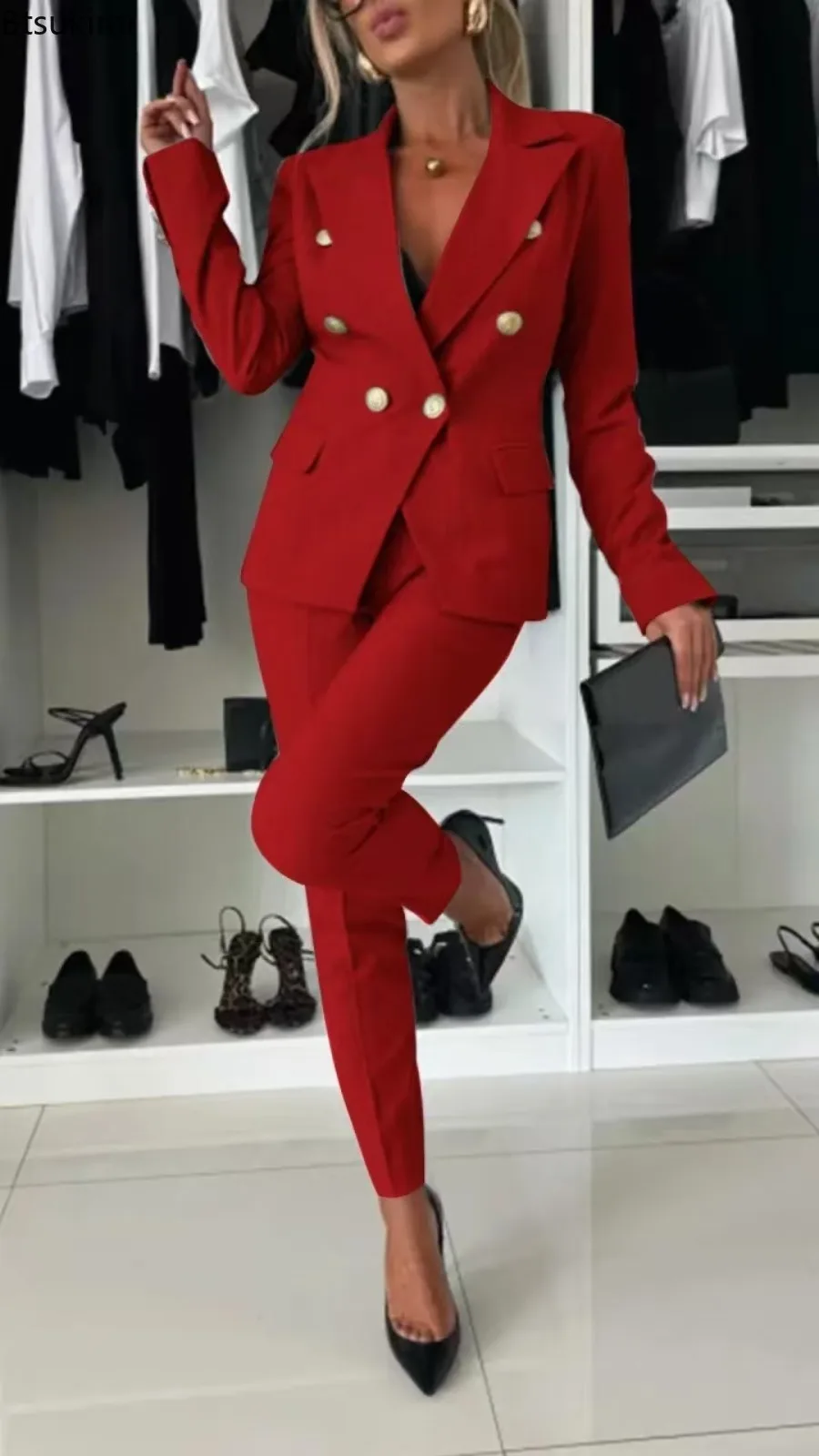 2026 Women's Lapel Button Coat Jacket + Pencil Pants Suit Sets Elegant Business Office 2PCS Set Female Slim Blazer Outfits Sets