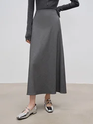 ZIQIAO 1.8% Wool High-waisted Gray Long Skirt Autumn Winter Women 2024 New Versatile Casual Elegant A Line Half-skirt 24ZQ94075