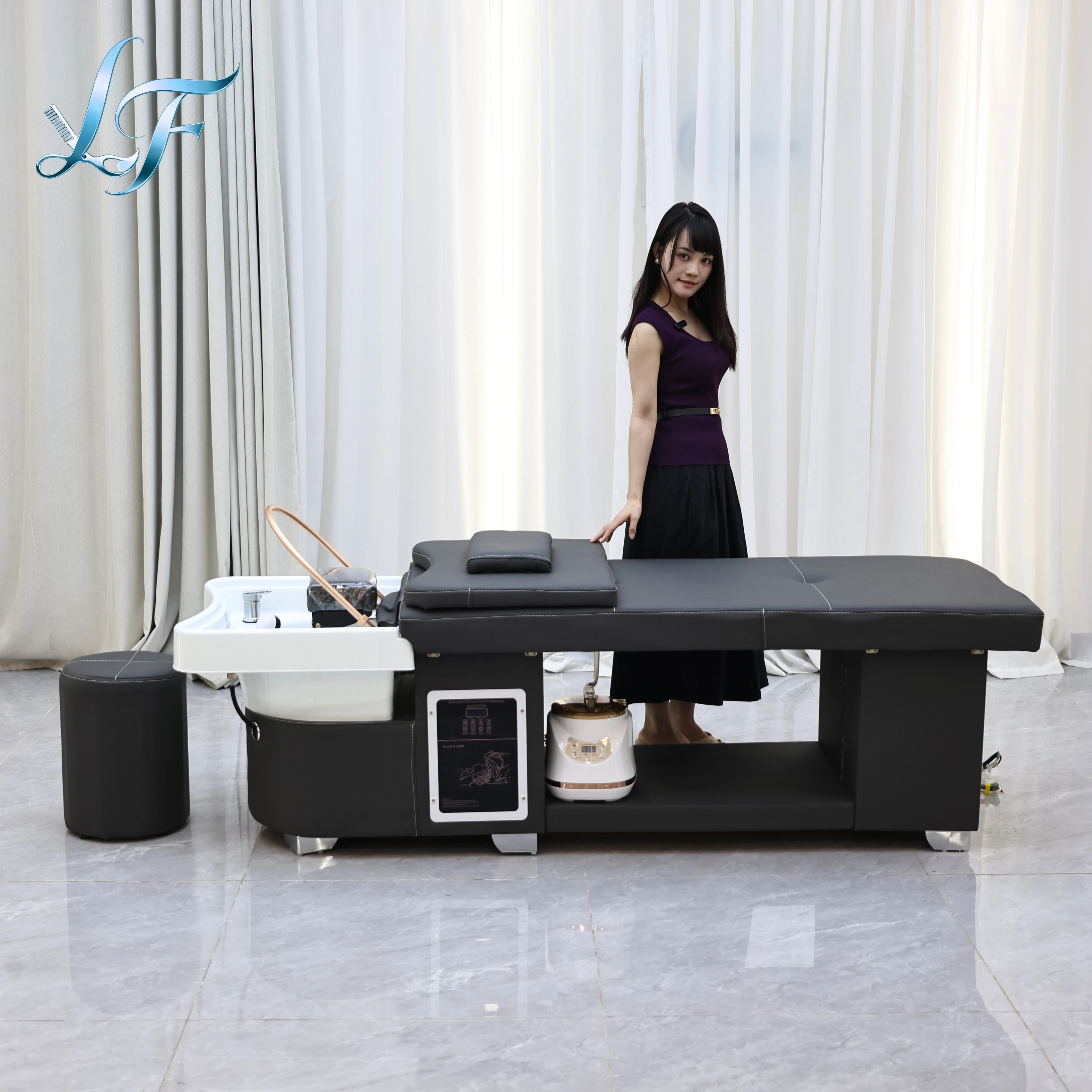 

Wholesale Japanese Head Spa Waterfall Equipment Storage Space Bed Water Cycle Shampoo Bed With Fumigation Durable Comfortable