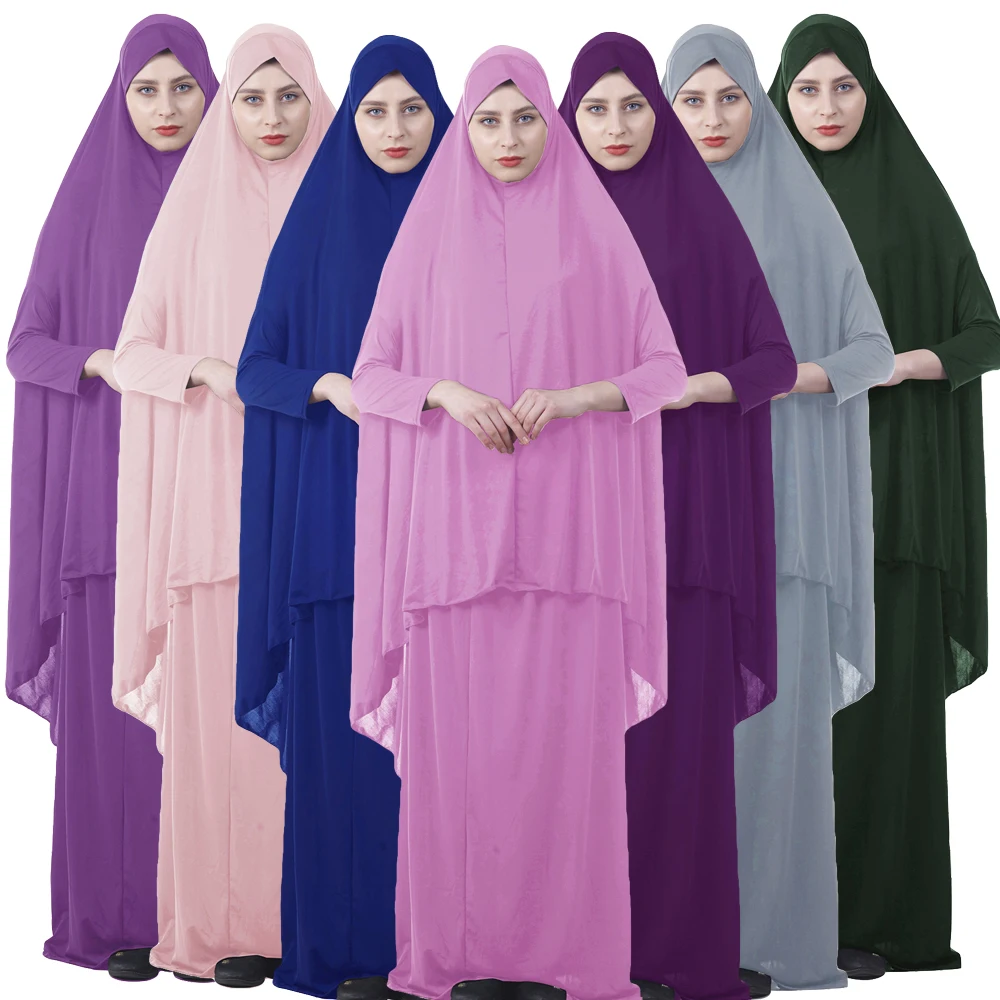 

Eid Ramadan Muslim Women Overhead Khimar Abayas Islamic Hooded Tops Skirt 2 Pieces Set Arabic Abaya Kaftan Prayer Garment Modest