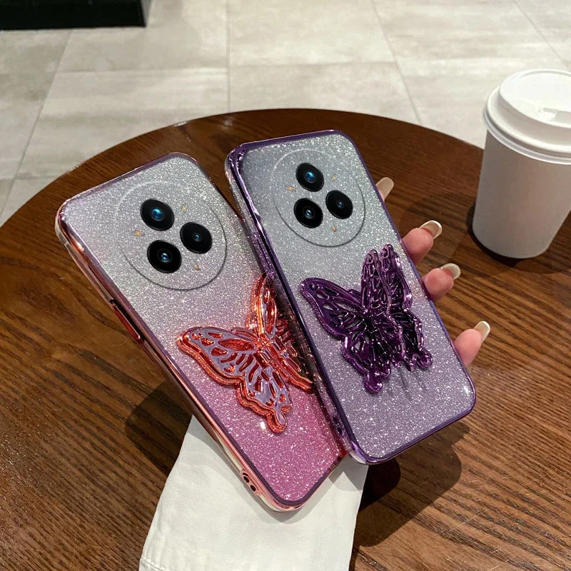 حافظة لهاتف Realme 14 Pro Plus 5G 14 X حافظة فاخرة على شكل فراشة لامعة لهاتف Realme 14X 14 Pro Plus غطاء خلفي ناعم #3