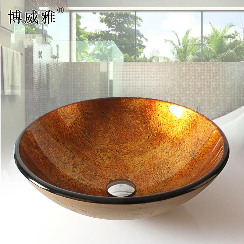 

Bathroom WashBasin Round Tempered Glass Vessel Sink Faucet Set Bathroom Glass Basin Faucets Combo Waterfall Mixer Tap