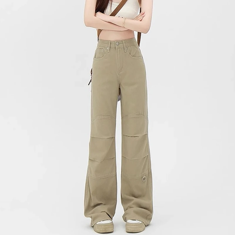 

Womann American Casual Gothic Cargo Jeans Female High Waist Punk Designer Baggy Pants Girls Loose Khaki Denim Wide Leg Trousers