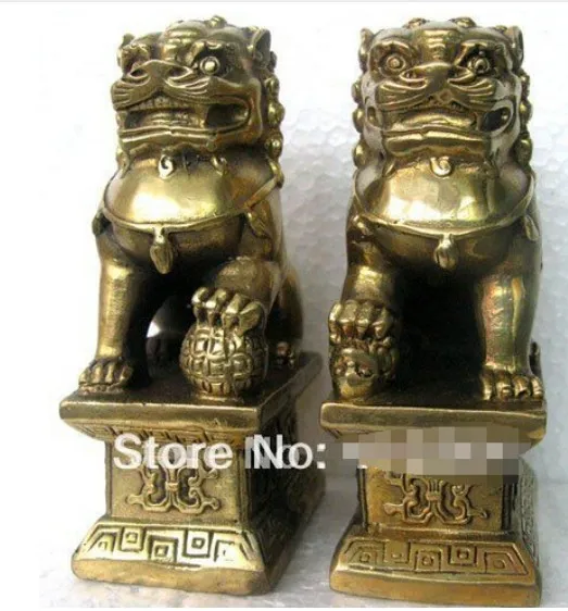 

Chinese Foo Dog Lion Fu Bronze Statue Pair Figurines Feng Shui Items Oriental sz:11x6x8.3cm