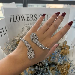XSBODY Zirconia Palm Cuff Bracelet Chain High Quality Party Accessories Fashion Leaves Bridesmaid Hand Bangle Adjustable Jewelry