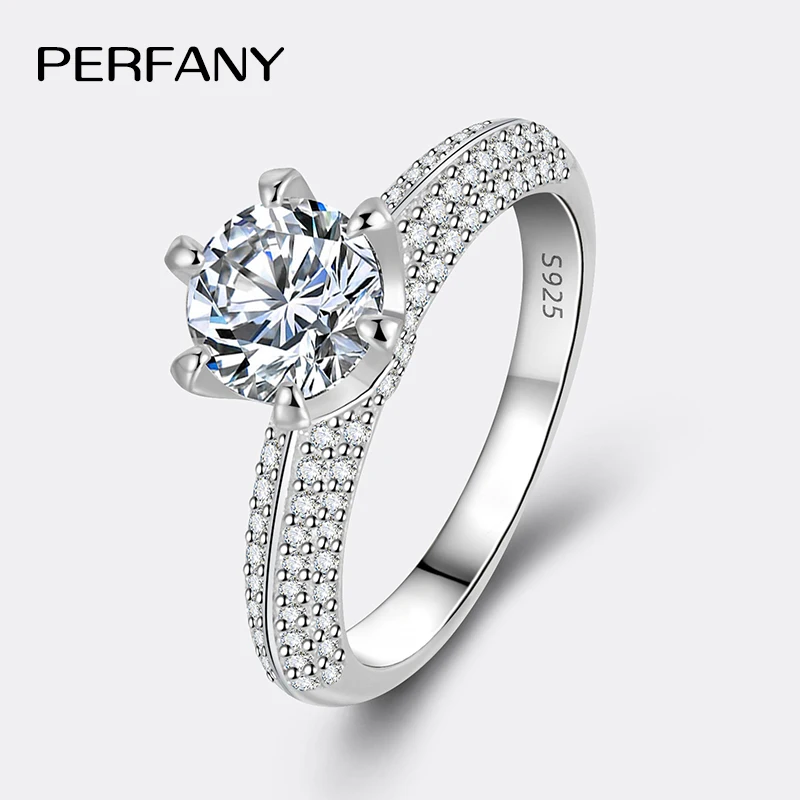 PERFANY 2CT Moissanite Ring for Women S925 Pure Silver Laboratory Certified Cultivated Diamonds Eternal Luxury Wedding Jewelry