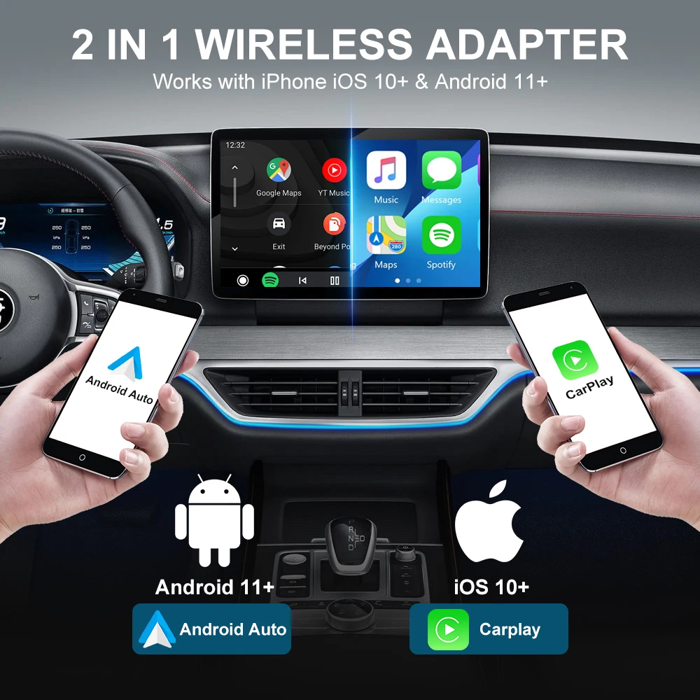 2026 Wireless CarPlay/Android Auto Adapter Plug and Play for VW Toyota Nissan Ford Benz Wired To Wireless for Apple & Android