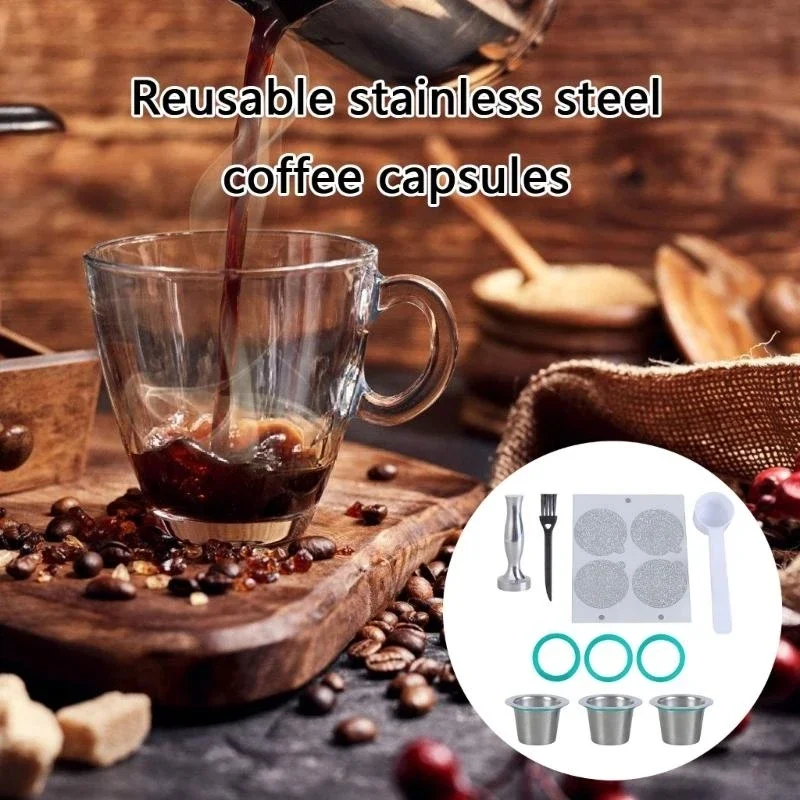 Stainless Steels Refillable Coffee Capsuled Metal Reusable Refillable Coffee Capsuled Filters with Tamper and Spoon M4YD