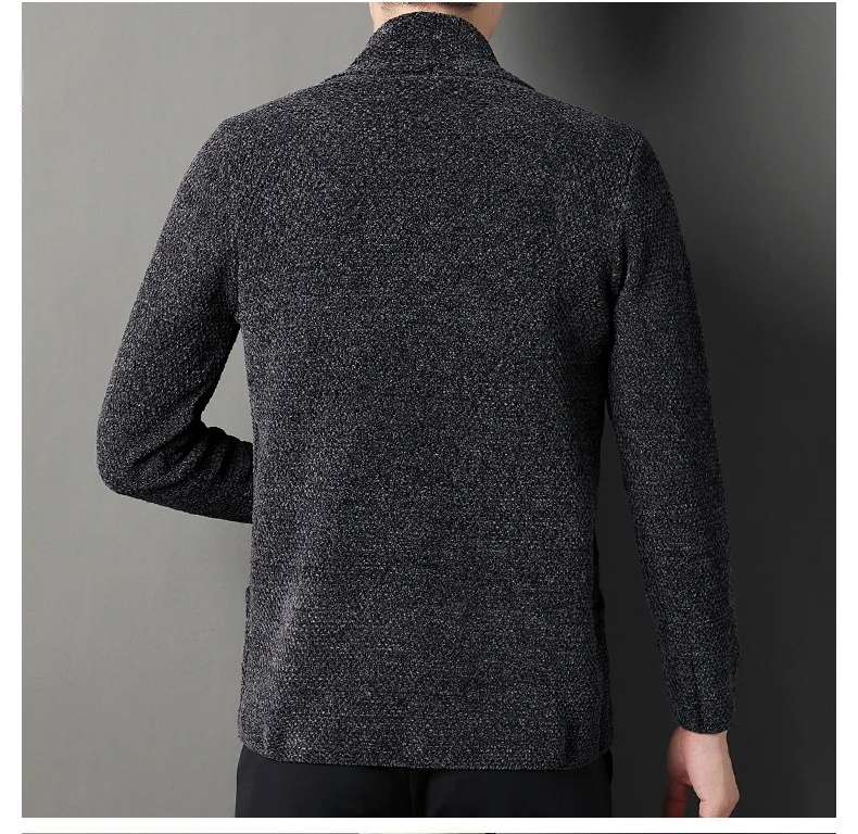 Autumn Winter High Quality Brand Men\'s Pure Color Chenille Cardigan Fashion Thick Warm Sweatercoat Men Clothing