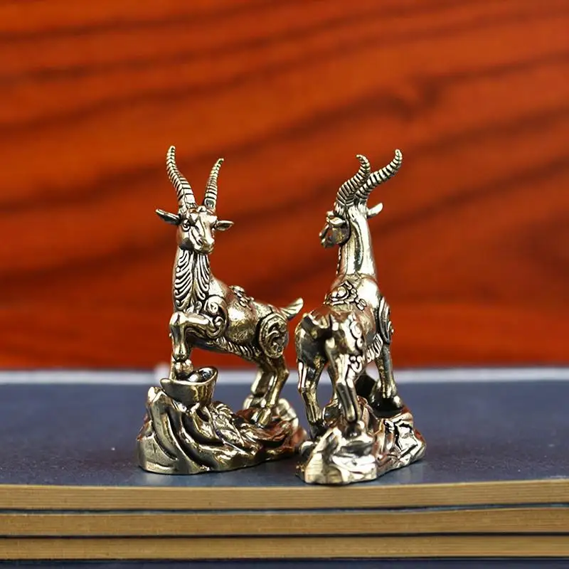 Vintage Brass Antelope Statue With Exquisite Carved Details And Auspicious Design Perfect For Home Office Desk Shelf Decoration
