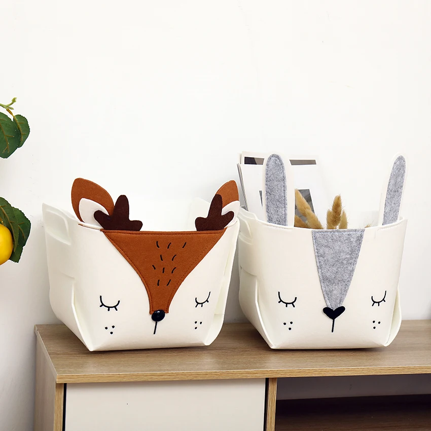 Cute Cartoon Animal DIY Storage Box Felt Fabric Foldable Storage Basket For Nursery Toys Organizers