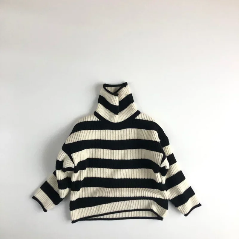 

Baby Boy Girl Knitted Turtleneck Sweater Striped Autumn Spring Winter Infant Toddler Child Sweater Pullover Baby Clothes 1-12Y