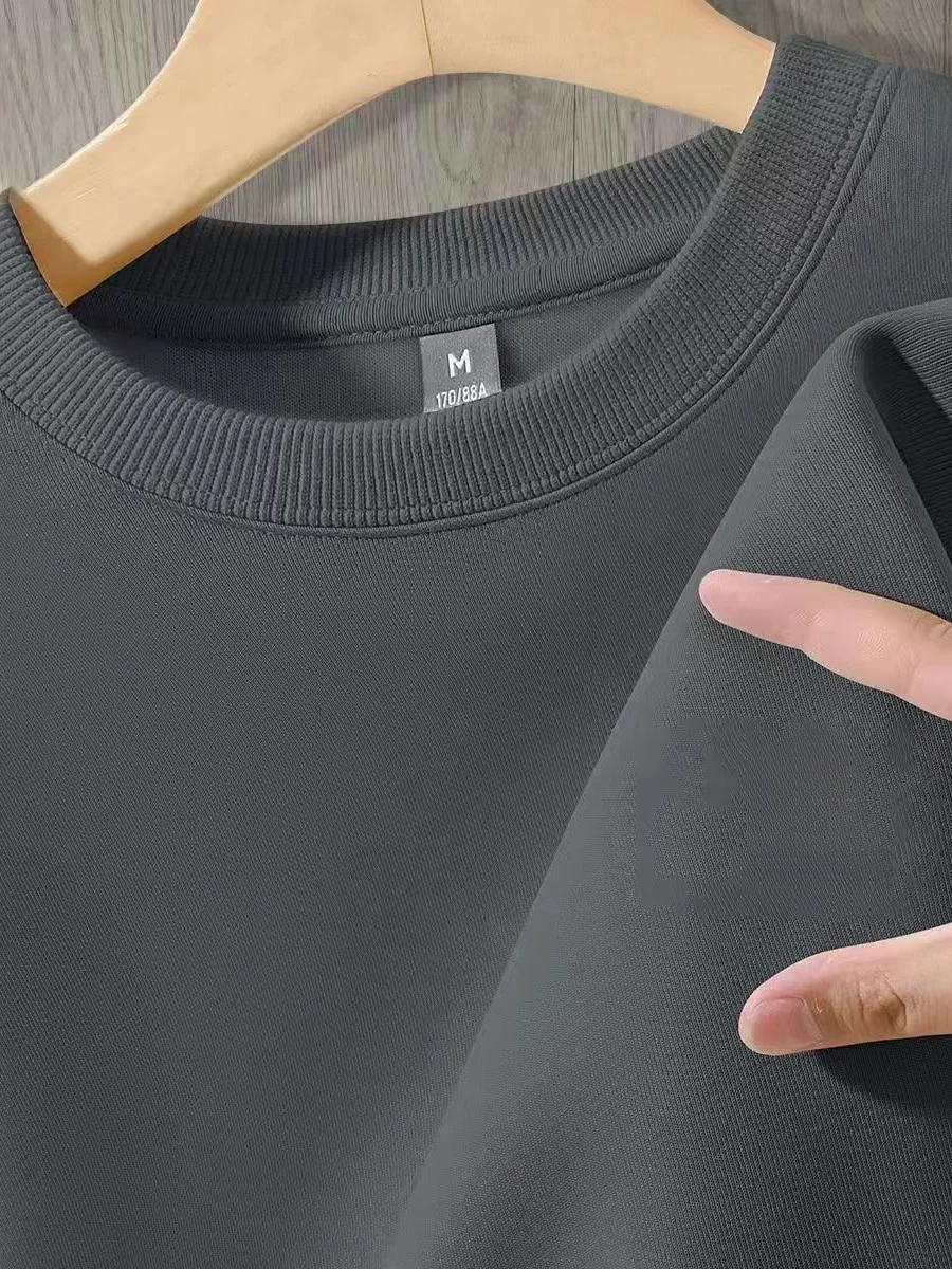 

High-End Men's Fce-Lined Sweatirt oulder-Length Loose Slimming Casual All-Match round Ne Long Sve Top