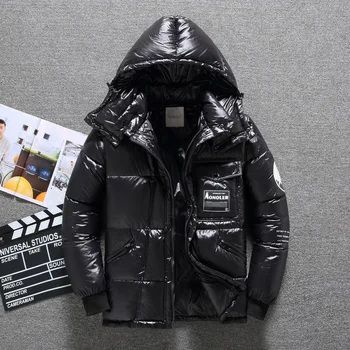 Neue Winter glänzende Puffer jacken für Männer Kapuze lässig weiße Enten Daunen mäntel hochwertige männliche Outdoor wind dichte warme Jacken 3xl