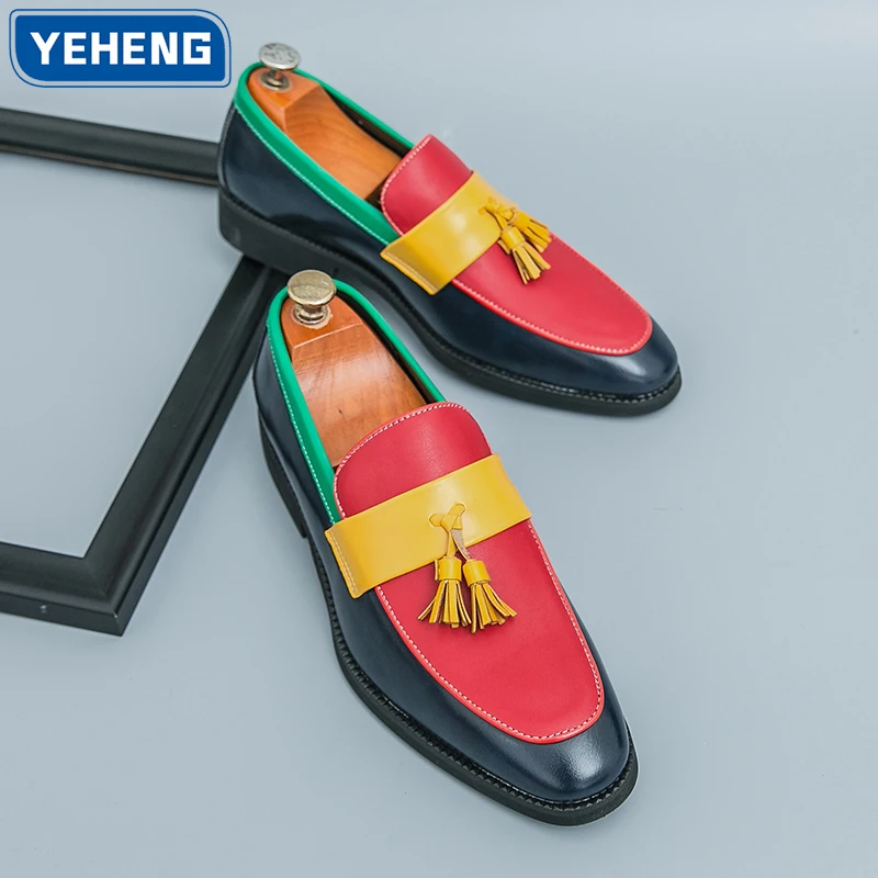 

Модные кожаные туфли с кисточками для мужчин, лоферы, повседневные модельные туфли, красочная деловая обувь, мужская деловая обувь для поездок на работу