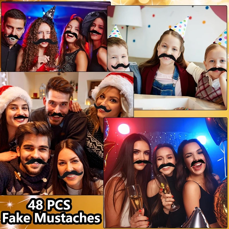 48pcs Funny Mustache Wedding Birthday Party Photobooth Props Kids Pirate Party Costume Cosplay Fake Beard Halloween Decoration