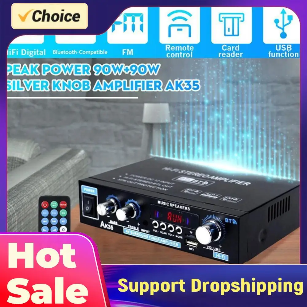 

Усилитель мощности звука HiFi-класса AK35, совместимый с Bluetooth, со входами USB, TF, RCA, AUX и пультом дистанционного управления