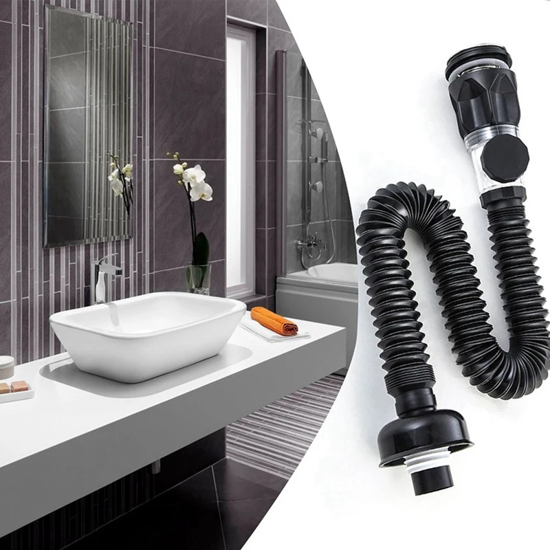 Bathroom Sink Drain Kit With Expandable P-Trap Sink Drain Pipe Tube Anti-Odor For Bathroom Sink Drain Pipe