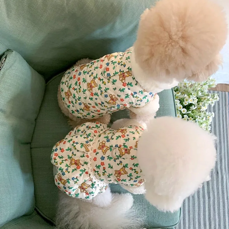 

Warm Pet Floral Dress Small Bear Pet Clothes Winter Dog Thickened Cotton Coat Teddy Warm Dress Maltese Couple Matching Outfits