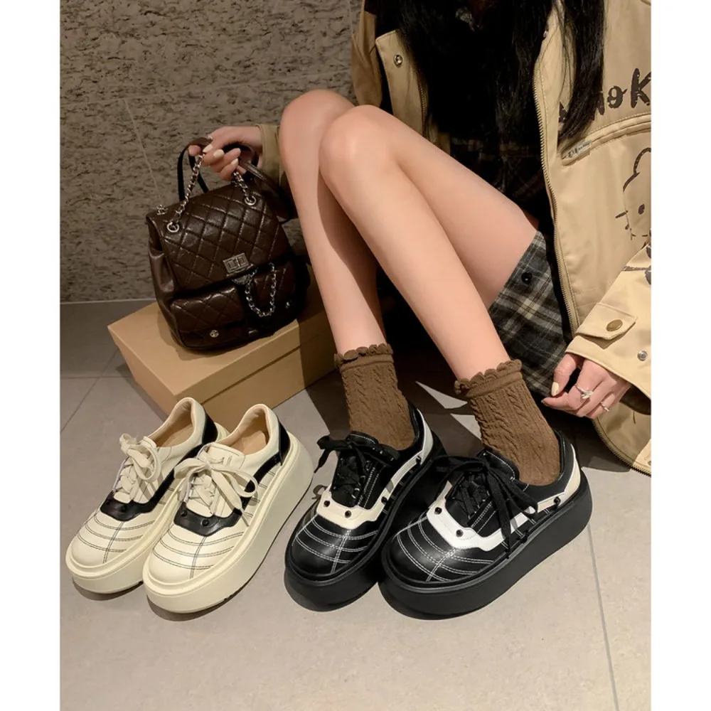 New High Platform Sneakers Women's Lace Up Trainers Chunky Shoes Woman Designer Cow Leather Runway Shoes Youth Elevated Sneaker