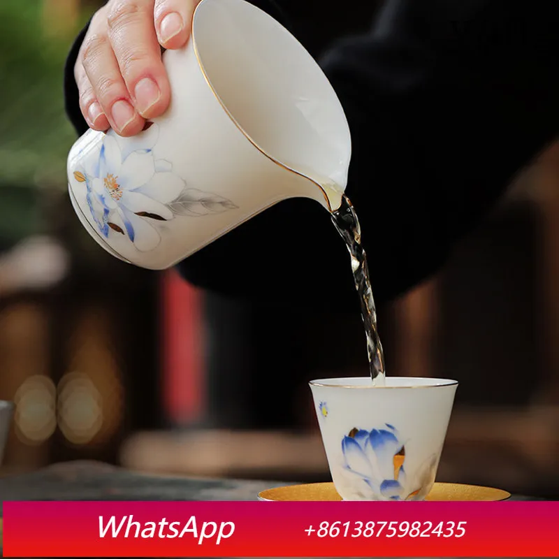 LMM white porcelain orchid fair cup ceramic anti-scalding elegant tea sea household kung fu tea set