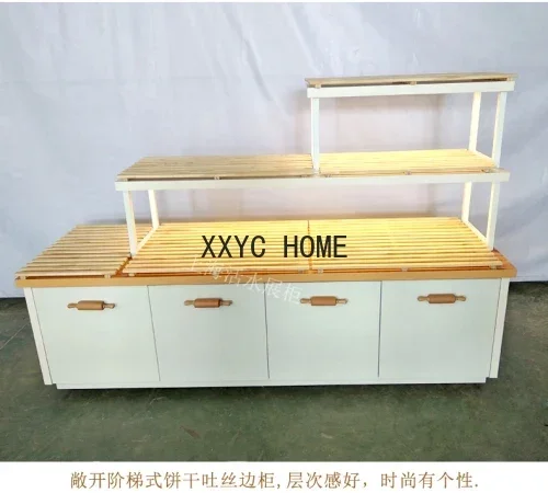 

Solid Wood Bread Display Cabinet Open Sliding Door Sealed Side Cabinet Cake Shop Japanese Shelf Glass