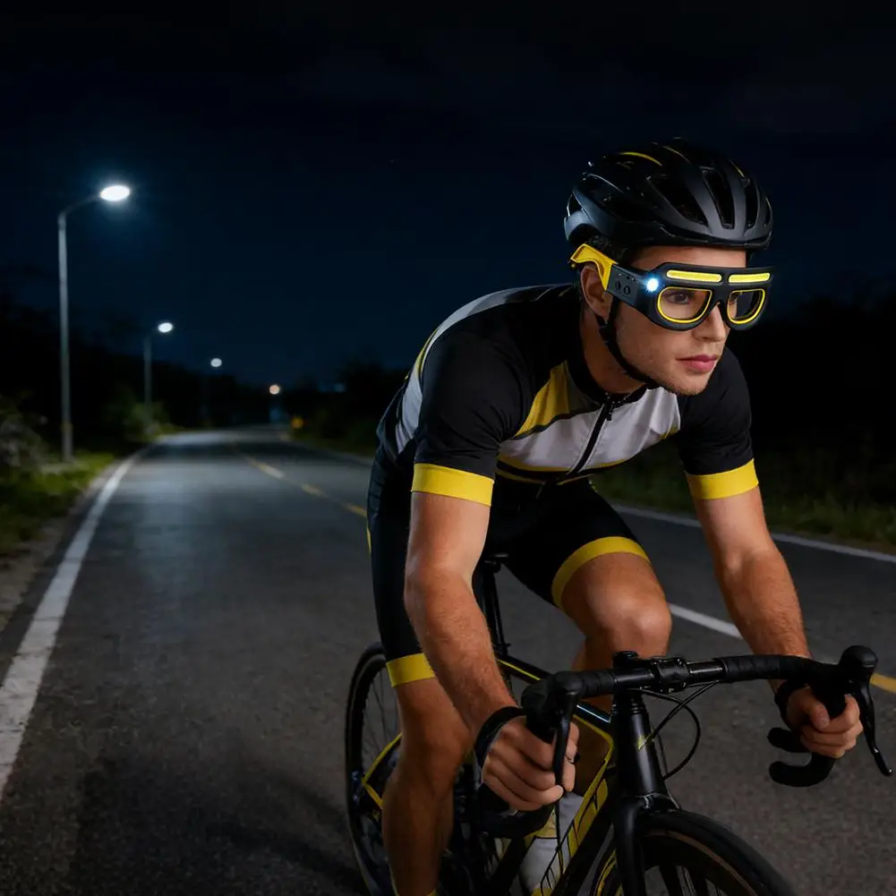 LED Glasses Rechargeable Headlight Glasses With Motion Sensor And Touch Control, 5 Modes Lighted Glasses For Fishing, Cycling