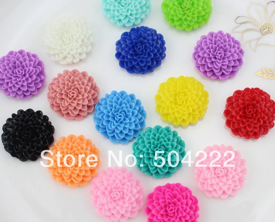 60pcs thick resin Dahlia Flower Cabochon 25mm /1.0 inch Cell phone decor, hair accessory supply, embellishment, DIY resin daisy