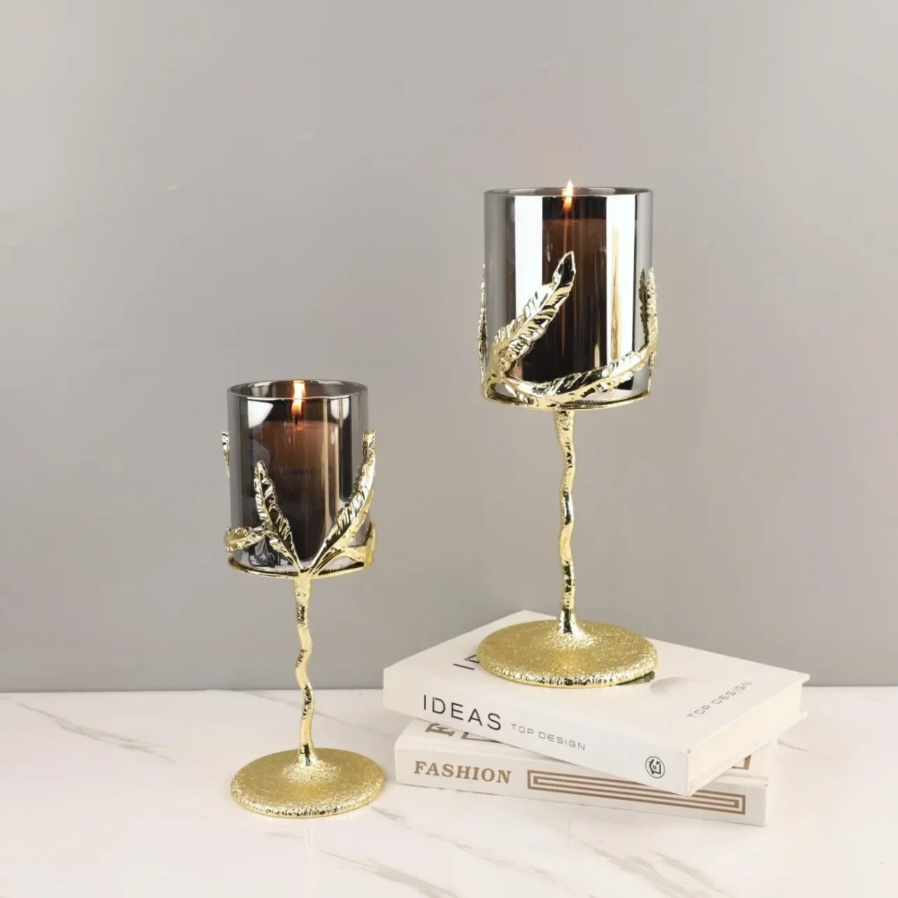 Creative Metal Candle Holder Candelabrum Candlestick Clear Glass Golden Leaf Gold Candle Holders Candelabros Wedding Decoration
