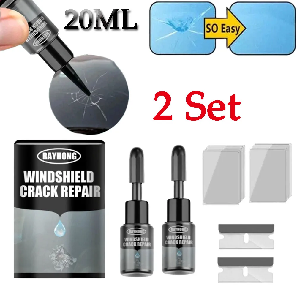2X Car Windshield Glass Repair Fluid Tool Front Window Repair Car Glass Liquid Repair for Car Cracked Glass Repairing Tool 20ml