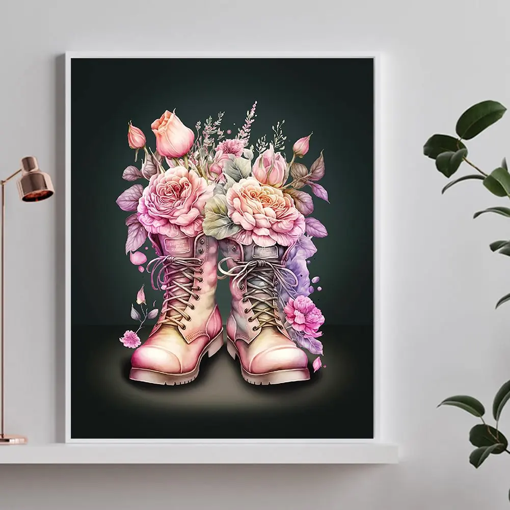 Boots Bouquet Diamond Painting Flowers Cross Stitch Kits Needlework 5D Diamond Embroidery Mosaic Rhinestones Home Decor Gift