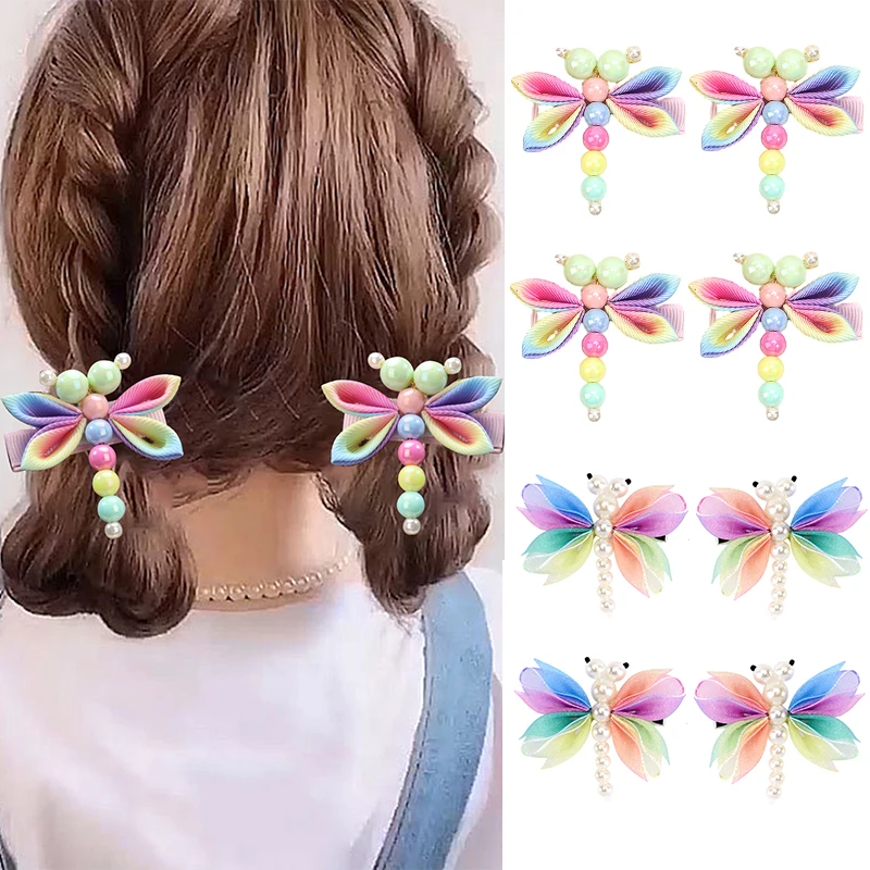 Oaoleer 2Pcs/set Cute Pearl Dragonfly Hair Clip For Kids Sweet Girls Hairpins Barrette Baby Headwear Fashion Hair Accessories