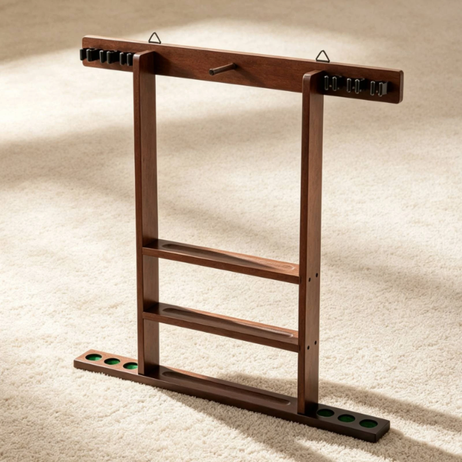 Pool Cue Rack with Accessory Storage Hardwood Pool Cue Rack Sturdy Easy to Install for Game Room, Home Bar view 6