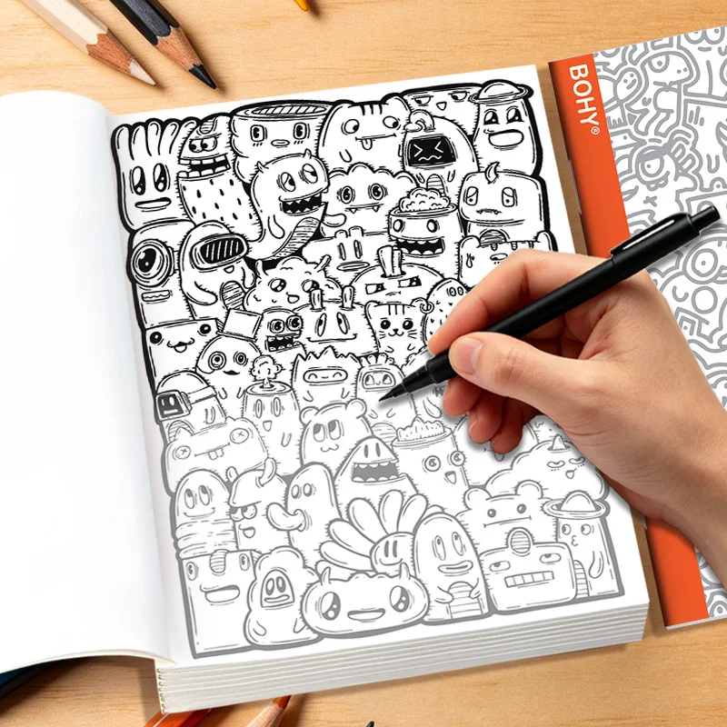 1 Multi Theme Graffiti Decompression and Coloring Album, 32 Pages, A5 Size, for Adult Stress Relief, Hand Drawn Line Copying