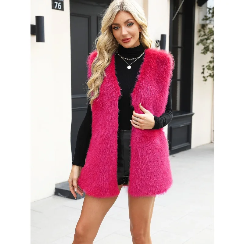 Women's Clothing High-end Faux Fur Waistcoat Warm Fashionable Faux Fox Fur Faux Fur Waistcoat Vest Warm Comfortable Jackets