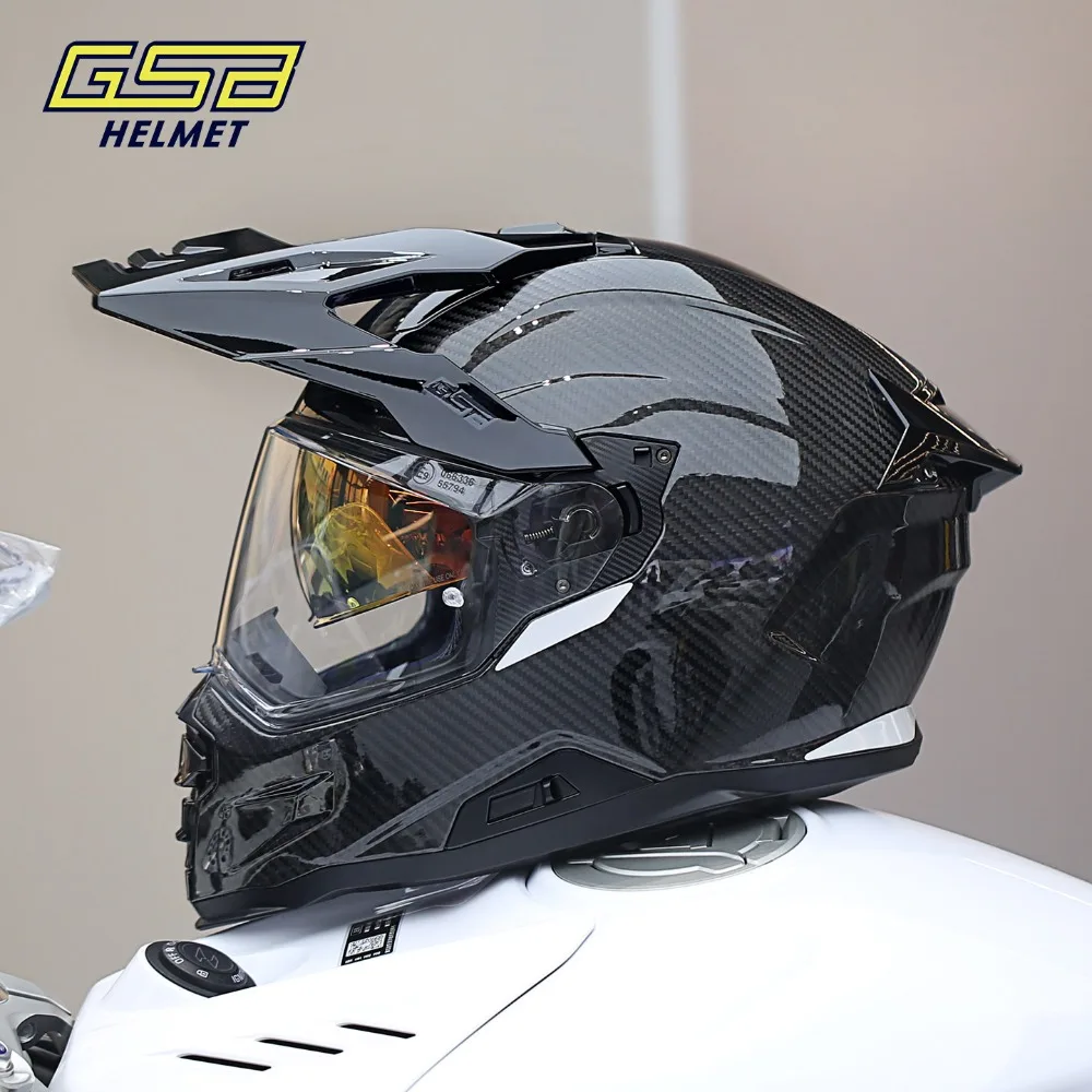 GSB X30 Carbon Fiber Motorcycle Off-road Rally Helmet Double Lens Full Helmet Locomotive Long-distance Men Women Motocross Gear