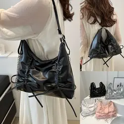 PU Women's Shoulder Bag Fashion Backpack Simple Sweet Tote Bag Drawstring Bow Design Crossbody Bag