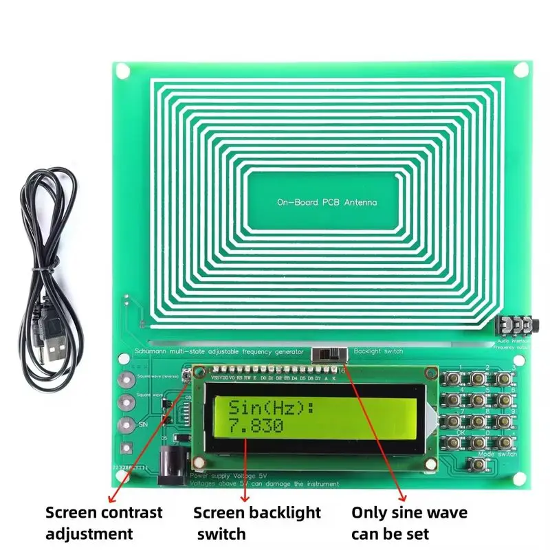Generador de ondas Schumann, algoritmo DDS de 7,830Hz, oscilador de cristal Digital ajustable de 0.001Hz-200KHz con interfaz de alimentación USB