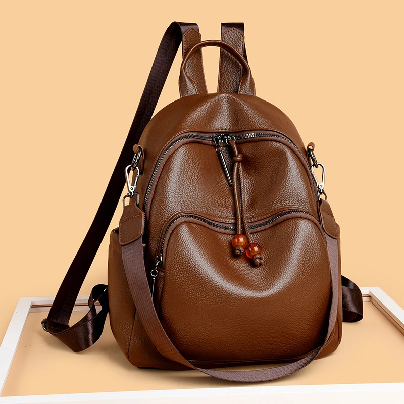 حقيبة ظهر كلاسيكية للسفر من الجلد الصناعي للنساء ، حقيبة تسوق ، لون سادة ، حقائب مدرسية ذات سعة كبيرة ، وقت ترفيه ، طالب ، نمط جديد