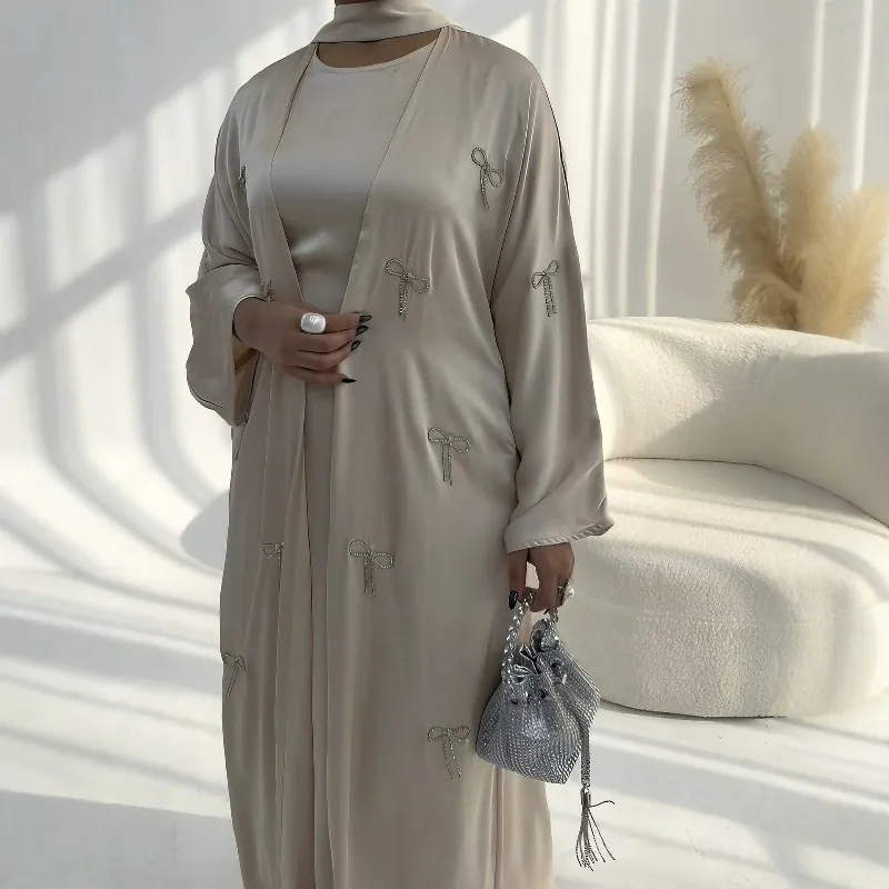 Eid Women Abaya Dress Muslim 2 Piece Set Party Dresses Cardigan Robe Suit Ramadan Dubai Kaftan Vestidos Jalabiya Maxi Gown