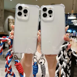 Crossbody Lanyard Case for Xiaomi Redmi Note 14 13 12 11 13C 12C 14C Mi 12T 11T 13T 14T Pro Braid Strap Transparent Soft Cover