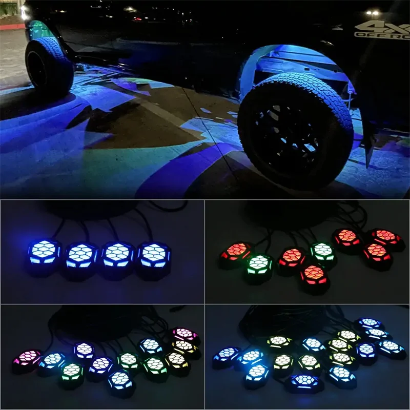 RGB Led Rock Lights Trail Rig Light Car Chassis Light For Jeep Off-Road Truck Boat Music Sync Bluetooth APP Control Undergolw