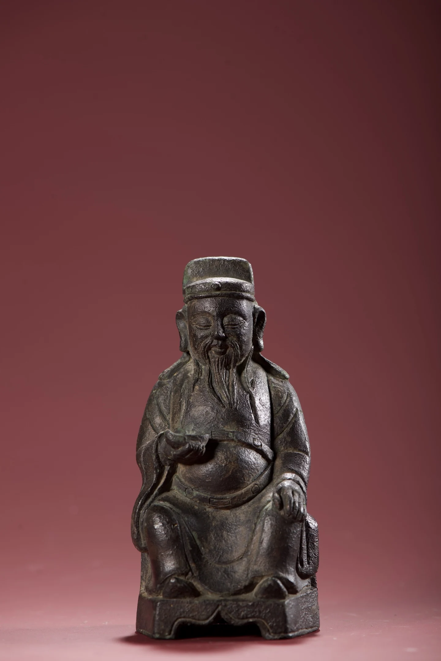 Old Purple Bronze Gilded Cinnabar Northern Wei Buddha God of Wealth immortal Sitting Buddha Yuanbao coins Amass wealth Ornaments