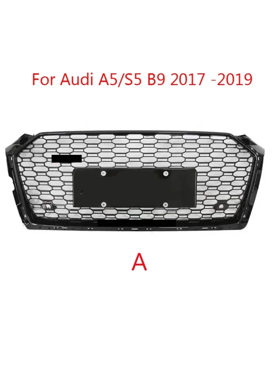 

For RS5 Style Car Styling Front Mesh Grill Grille Black ABS Fit For Audi A5/S5 B9 2017 2018 2019 Without Emblem