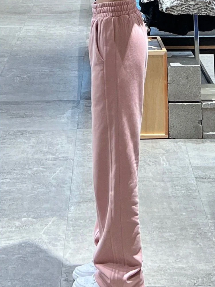 Pantalon droit taille haute pour femme, style coréen, streetwear tout assressenti, pantalons de survêtement décontractés fins, monochromatique, carillon chic, rétro, été, Ins Y2k