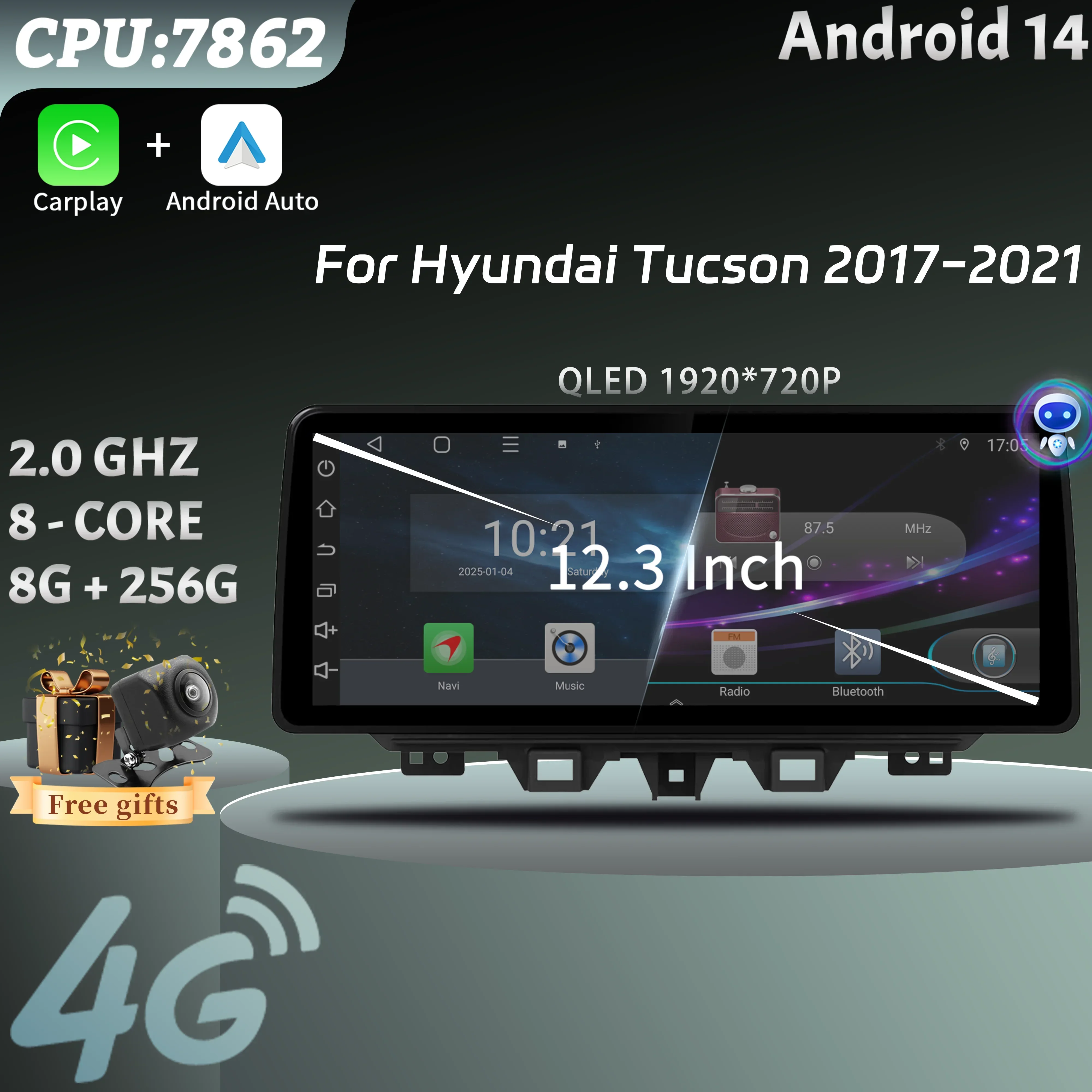 

12.3 inch For Hyundai Tucson 2017-2021 Car Radio Multimedia Navigation Wireless BT CarPlay 4G GPS Multimedia Head Unit Screen