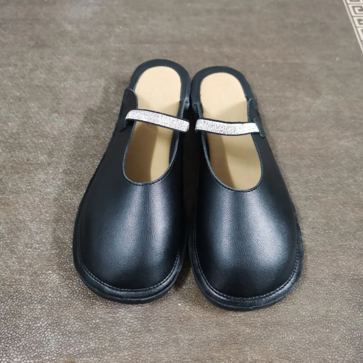 Women's Genuine Cow Leather Wide Toe New Mule Slippers Shoes Lightweight Soft Sole Comfortable White Mary Jane Muller Slippers - view 2