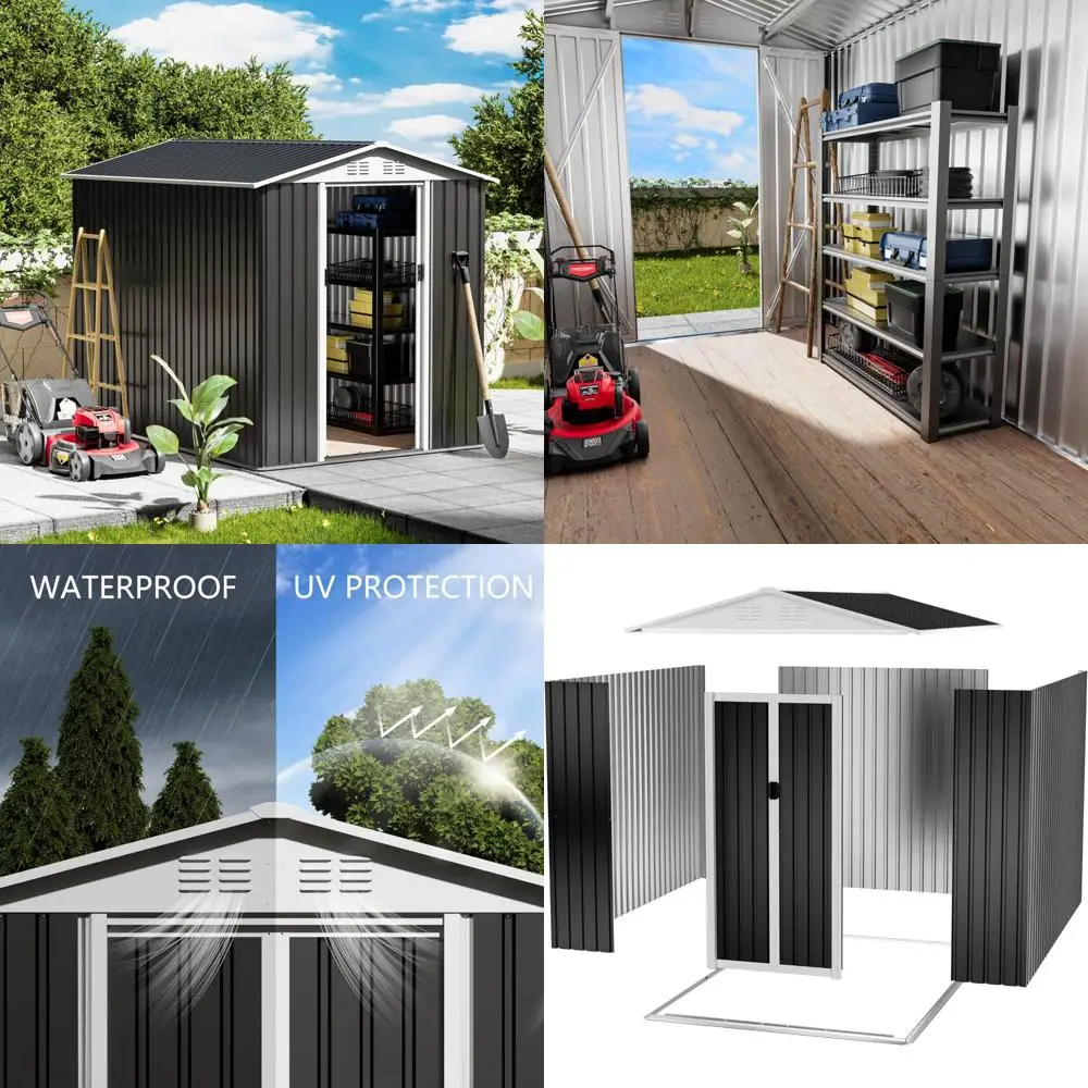 

Водонепроницаемый уличный металлический навес с запираемыми дверцами, окнами и вентиляционными отверстиями для хранения в саду и патио