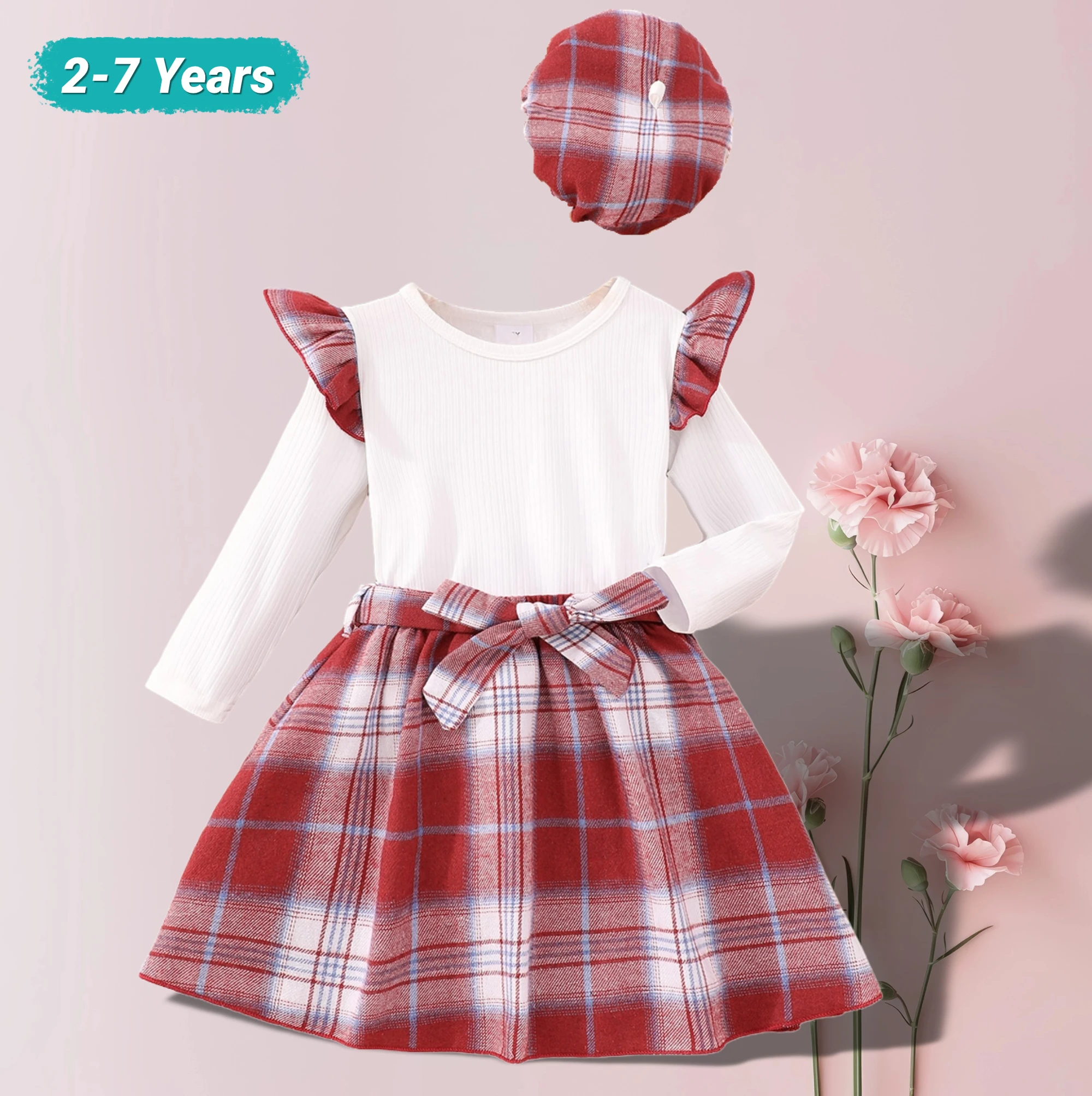 

New Kids Girls Autumn Dress Flutter Trim Long Sleeve Girls Clothing Sweet Soft Ventilate Party Children Dresses Fashionable