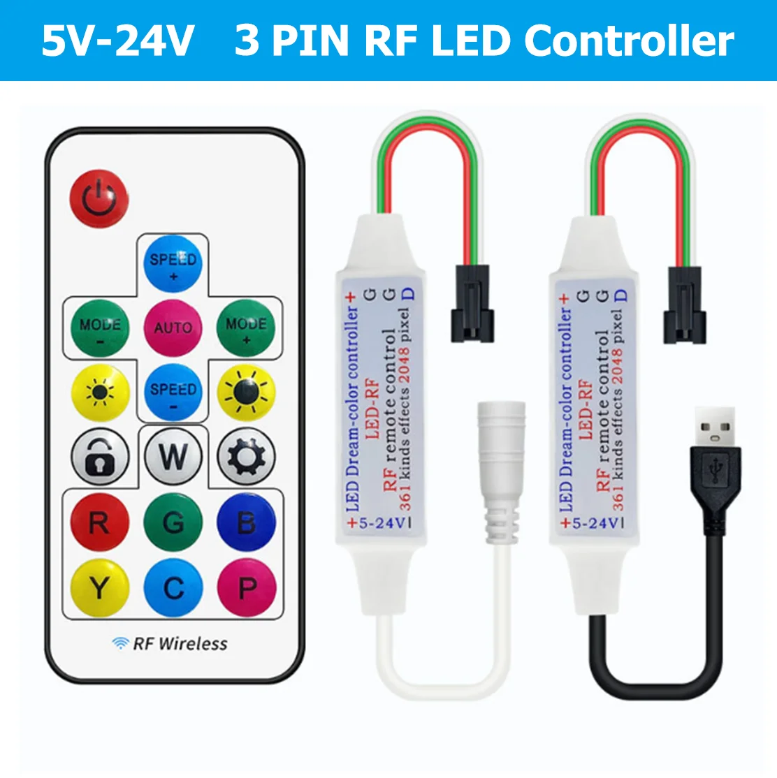 

5-24V 17-Key RF Controller Magic RGB LED Dream Color Controller For WS2812B WS2811 2812 2815 Full Color LED Strip String Module